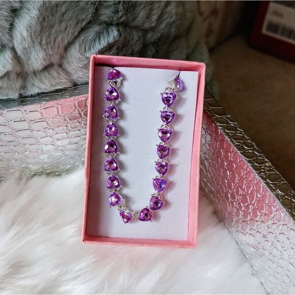 PURPLE Hearts Sterling Silver Bracelet - Picture 2 of 4